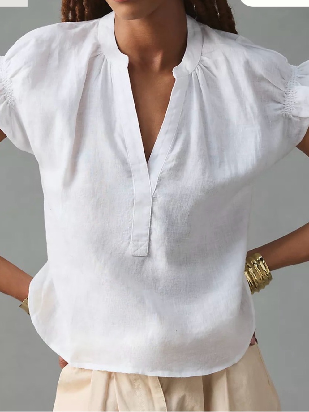 Anthropologie Pilcro Womens 100% Linen White Tatum Flutter-Sleeve Blouse,small
